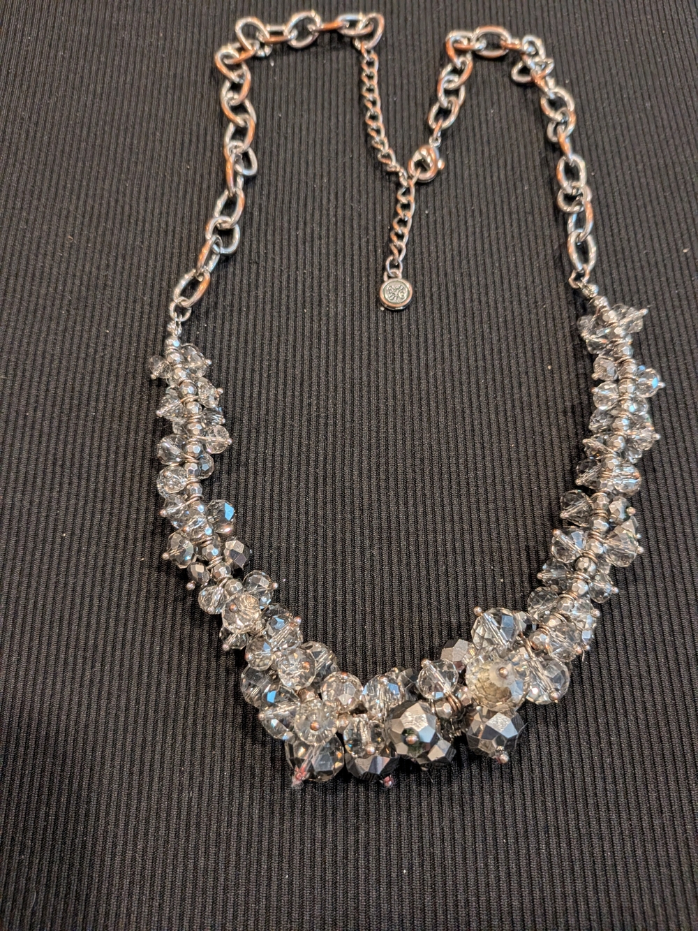 Vera Wang Crystal Cluster Statement Necklace 12". - Silver Tone